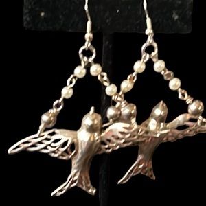 Vintage Sterling Swallow Earrings With Cultured Pearls